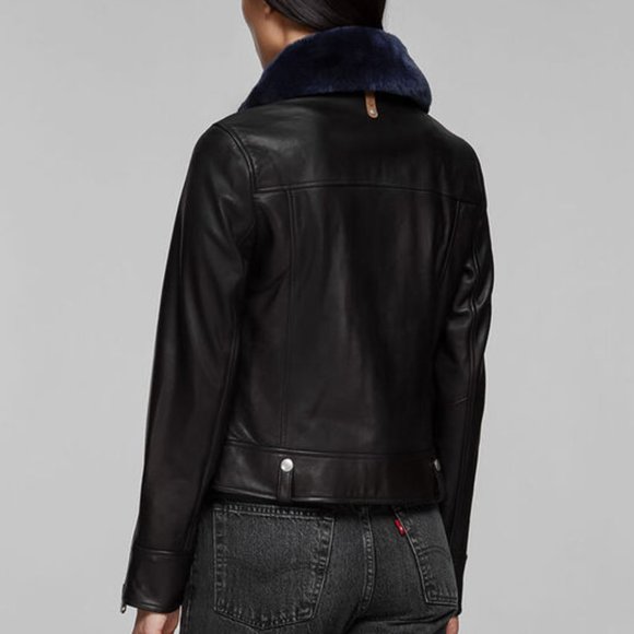 Mackage leather jacket removable BLUE fur collar - Picture 4 of 7